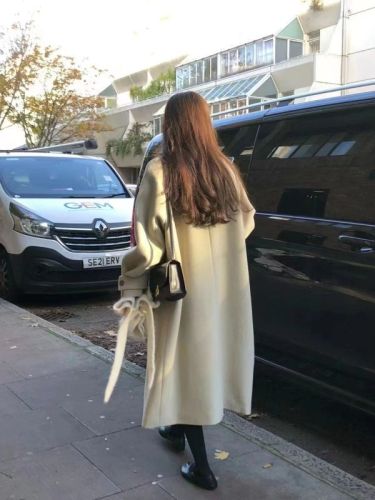South Korea's Dongdaemun winter elegant and elegant lapel high-end simple mid-length woolen coat