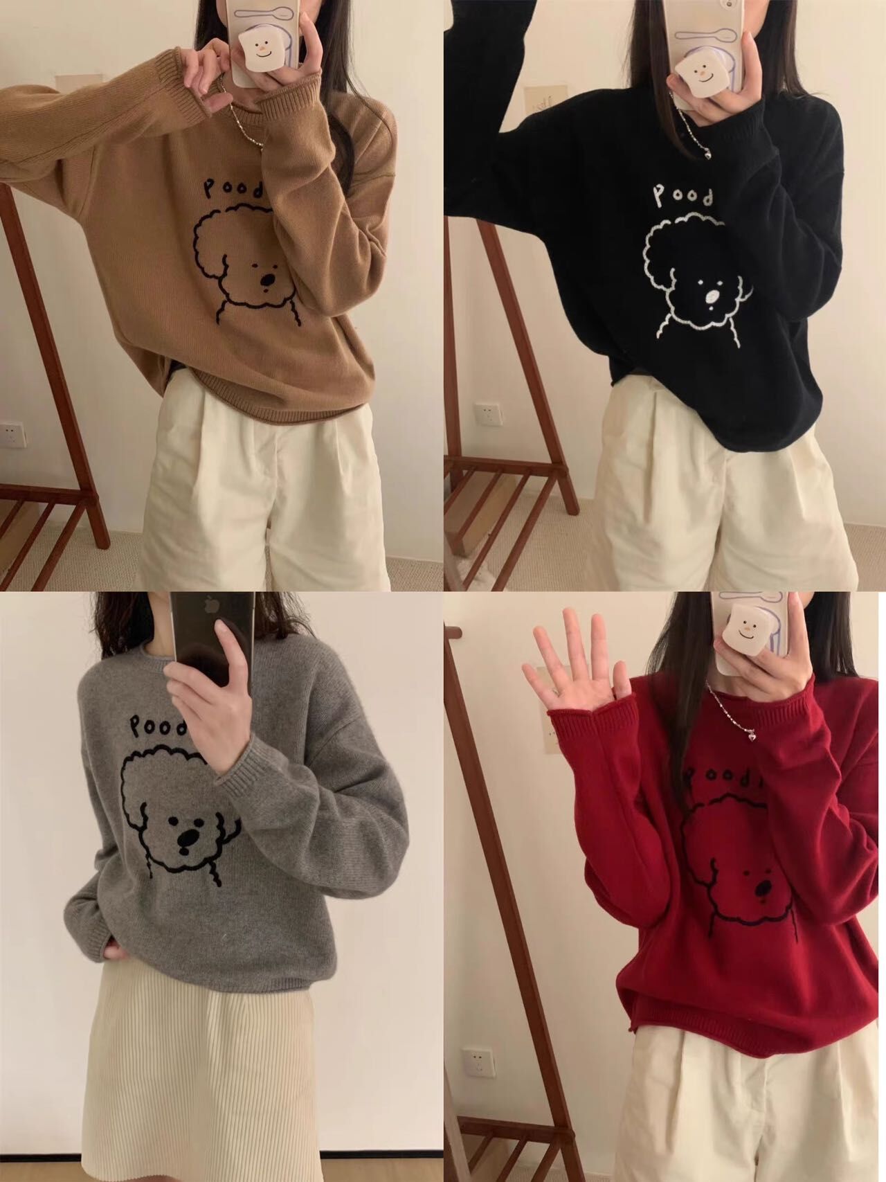 手縫刺繡小狗羊絨衫女100純羊毛針織衫寬鬆顯瘦打底字母秋冬毛衣