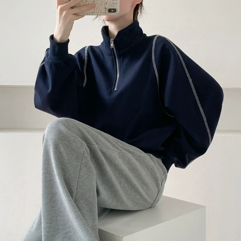 華棉 半拉鏈套頭衛衣女設計感小眾百搭寬鬆休閒外套