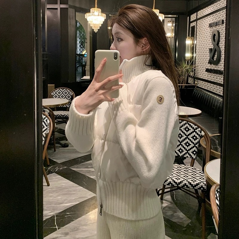 Wuuus cream puff national standard 90 duck down splicing sweater sleeves down jacket women's new winter jacket