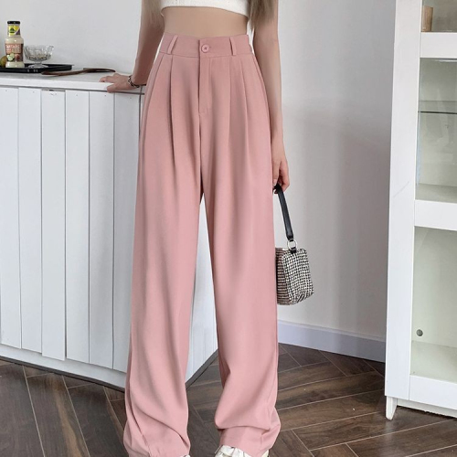Original Wide Leg Pants for Girls - Spring and Summer Thin Version High-Waisted Advanced Feel Black Straight Leg Pants Casual Suit Pants