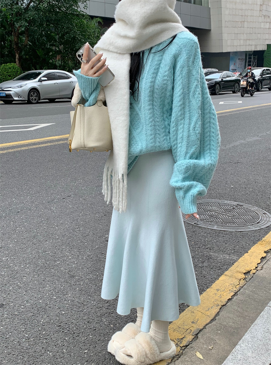 實拍 軟糯毛衣女秋冬慵懶風圓領上衣