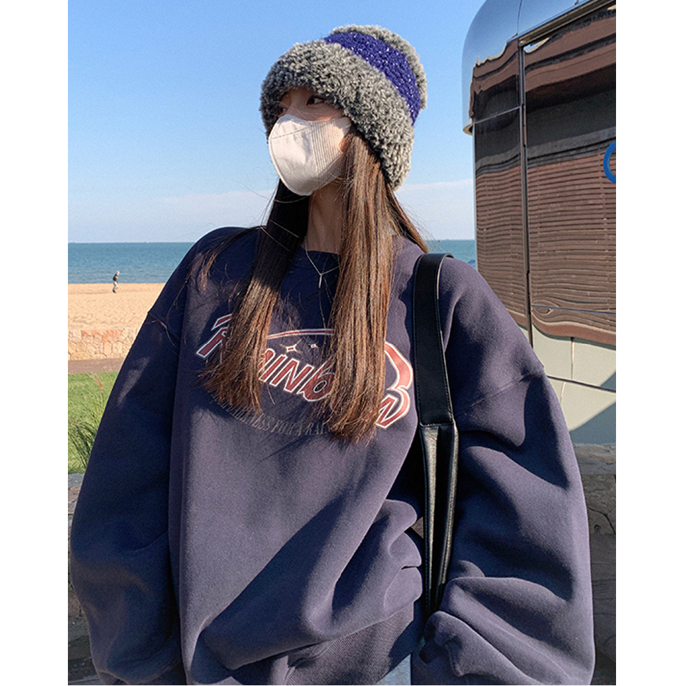 190克大衛衣加肥大碼印花衛衣女新款秋冬美式復古寬鬆