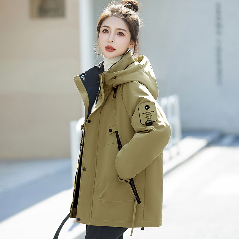 Official photo of women's winter 2023 new thickened American jacket hooded workwear cotton coat short jacket