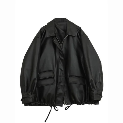 Jacket women's 2023 spring, autumn and winter American and European new Hong Kong style casual pu leather jacket top
