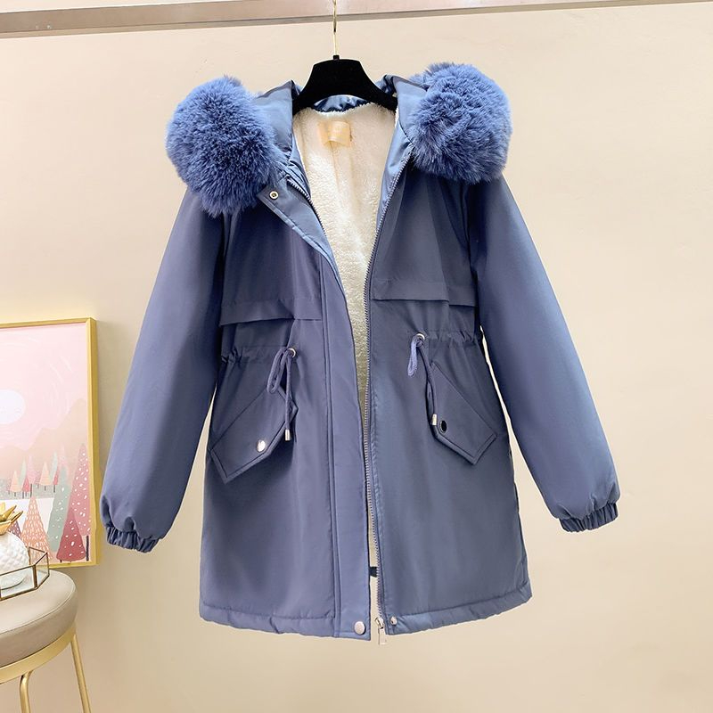 Cotton clothing #cotton clothing women 2023 new winter mid-length large fur collar parka cotton clothing jacket women new loose