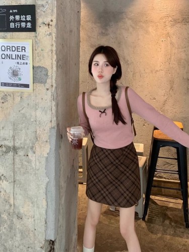 Short bow sweater for women in autumn and winter  new style lazy style high-end super good-looking inner pullover sweater