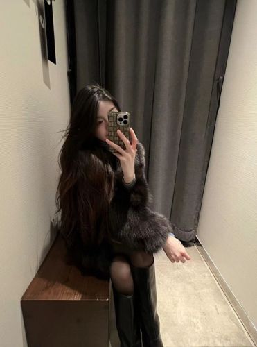 Actual shot Korean style loose coat eco-friendly fur one-piece fur coat high-end mocha brown