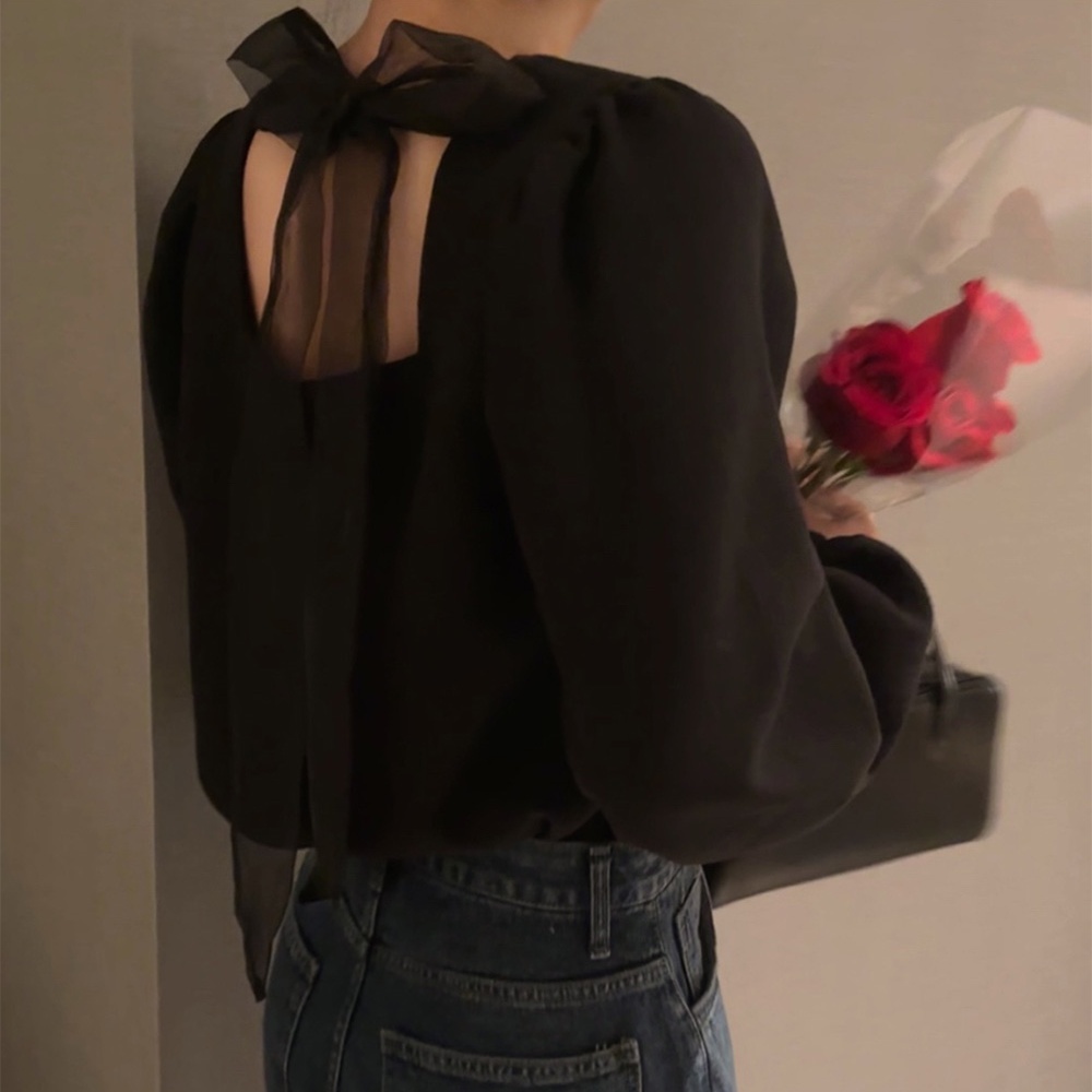 Korean style French style age-reducing annual party/party/Christmas back bow tie shirt top