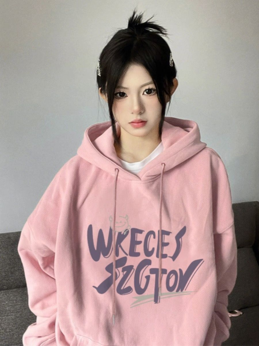 官圖華棉複合薄款310克/加絨410克秋冬裝衛衣女印花