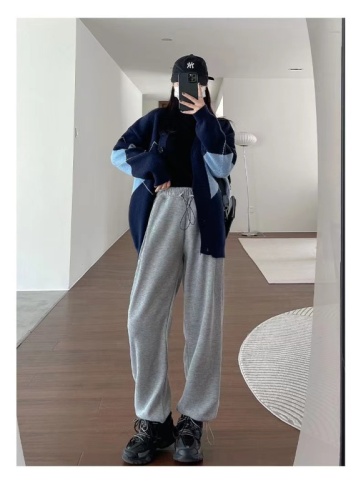 Off-white sports pants women's spring and autumn trend ins high street Harajuku style loose wide-legged casual drawstring leggings sweatpants