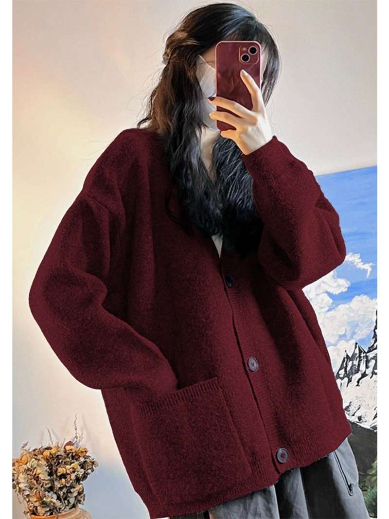 聖誕紅色毛衣外套女秋冬新款寬鬆軟糯慵懶風針織開衫外穿上衣加厚