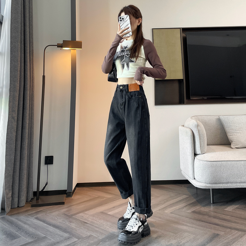 實拍2024早春時尚潮流老爹褲美式復古牛仔褲女