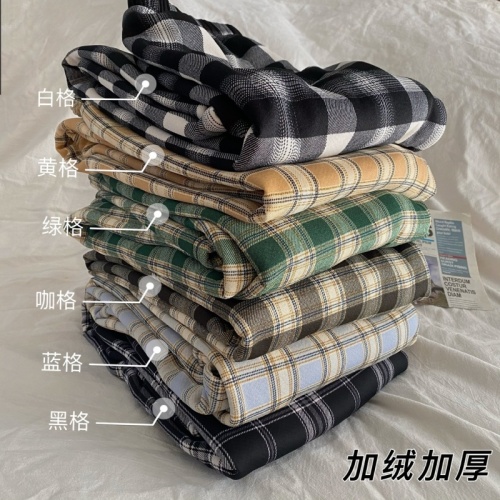 Black and White Checkered Women's Autumn/Winter Lamb Wool Wide Leg Pants High Waisted Straight Leg Casual Pants Ins Trend