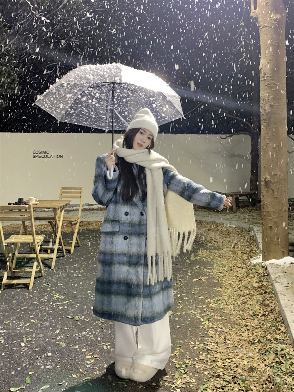 Actual shot ~ Korean style fashionable loose winter thickened temperament woolen plaid windbreaker jacket
