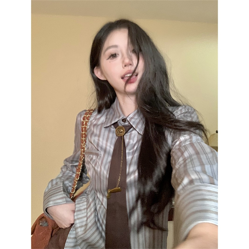 復古宮廷風條紋襯衫女裝2023秋冬新款設計感小眾氣質襯衣長袖上衣