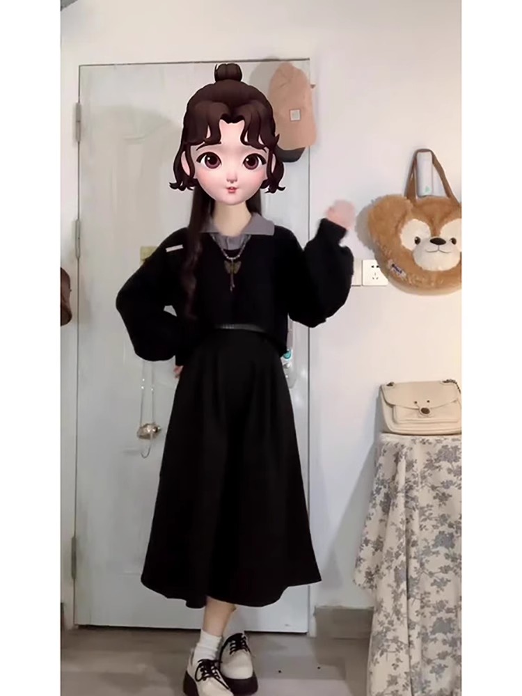 小眾設計感短款毛衣罩衫針織內搭半身裙三件套女秋冬季穿搭一整套