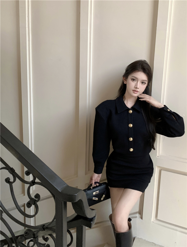 實拍秋冬復古性感版型超好襯衣包臀短裙打底連衣裙女