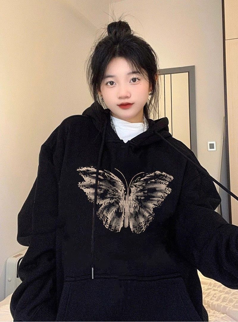 官圖華棉複合薄款310克/加絨410克秋冬裝衛衣女印花