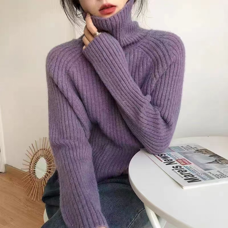 高領毛衣女秋冬2023新款亮閃軟糯慵懶風寬鬆外穿高質感針織衫加厚