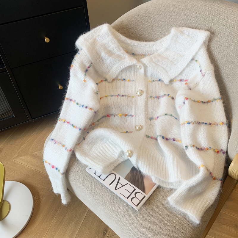 2024 spring fashionable and beautiful sweaters for women, gentle style, age-reducing doll collar, soft and waxy mohair knitted cardigan