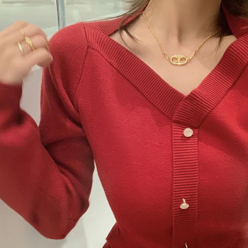 法式針織毛衣裙高級感女裝秋冬新款氣質打底內搭過年紅色連衣裙子