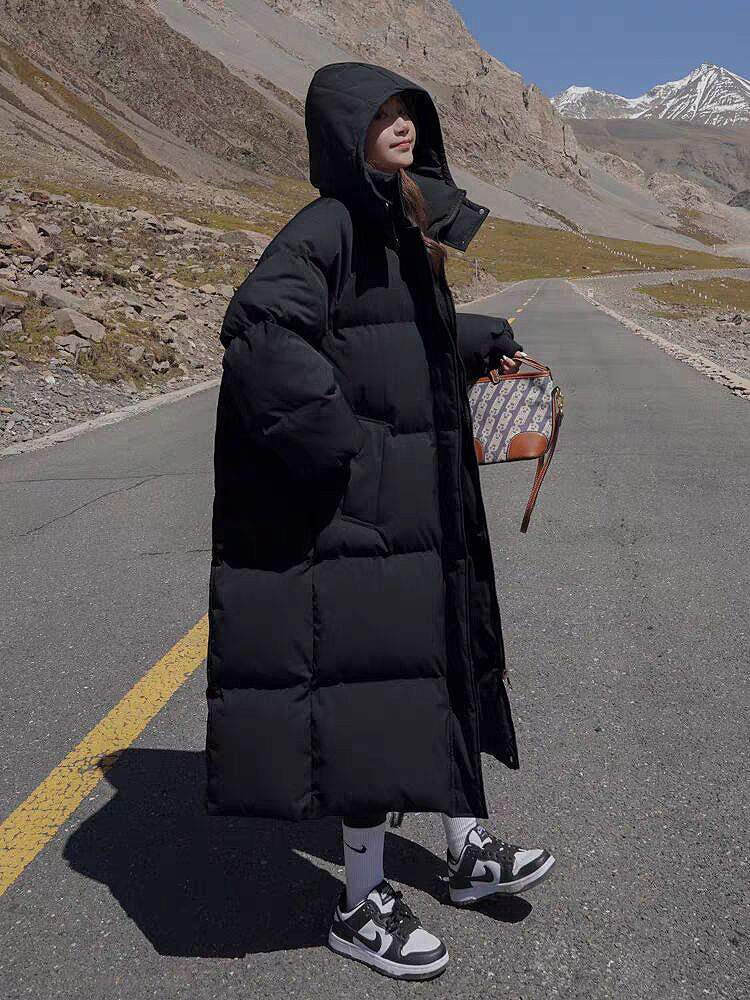Cotton clothing#New thick cotton-padded jacket Korean version long knee-length bread coat down cotton coat loose large size hooded jacket