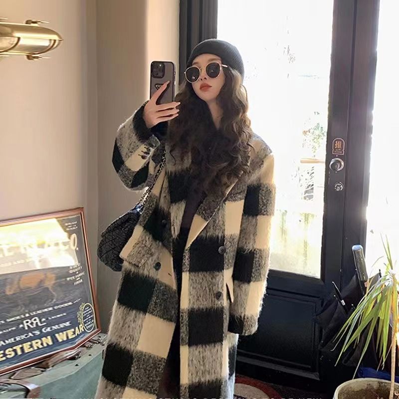 Plaid coat women's mid-length 2023 autumn and winter new Korean style high-end design woolen coat for women
