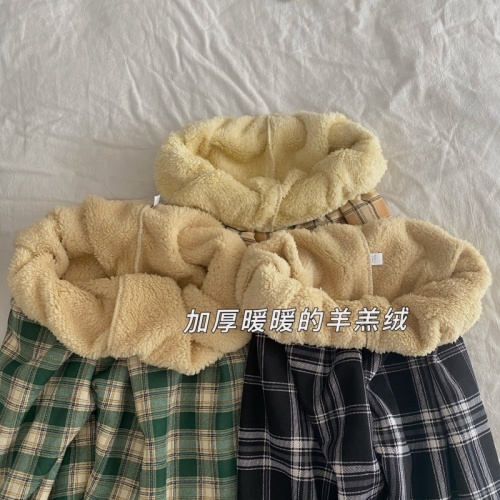 Black and White Checkered Women's Autumn/Winter Lamb Wool Wide Leg Pants High Waisted Straight Leg Casual Pants Ins Trend