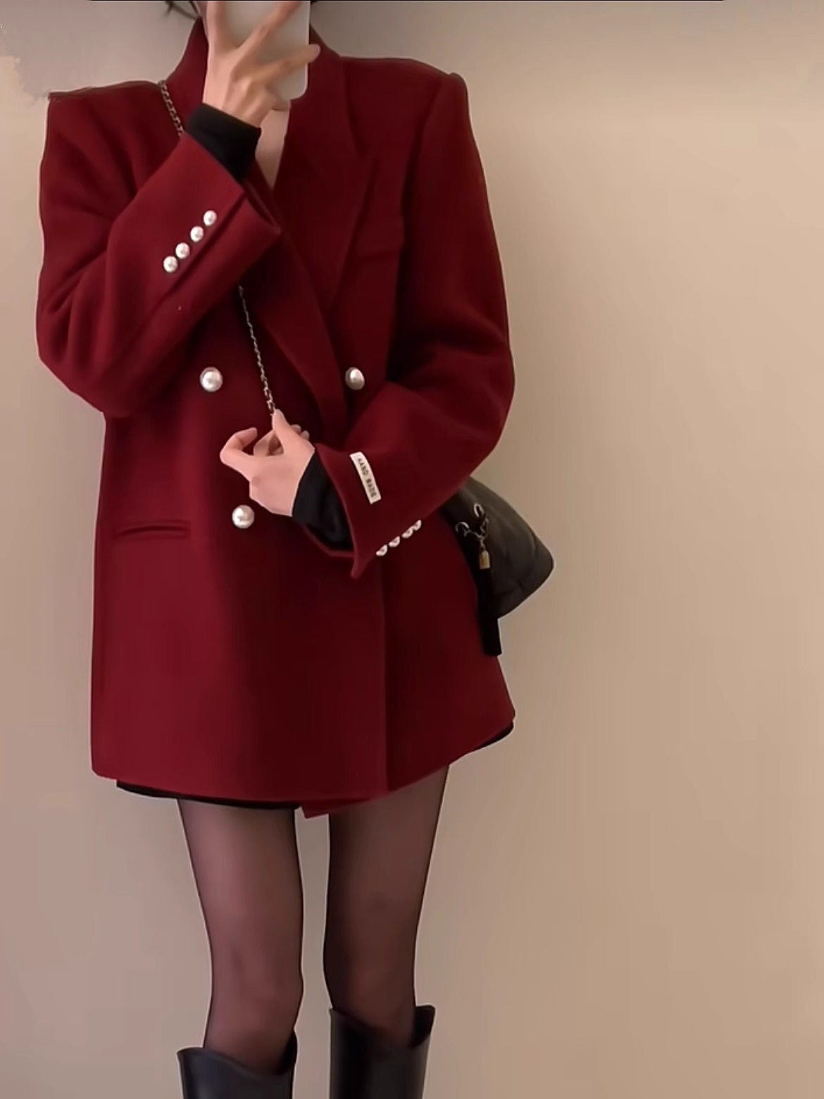 Christmas shirt woolen coat for women 2023 winter new Korean retro high-end slim New Year red coat