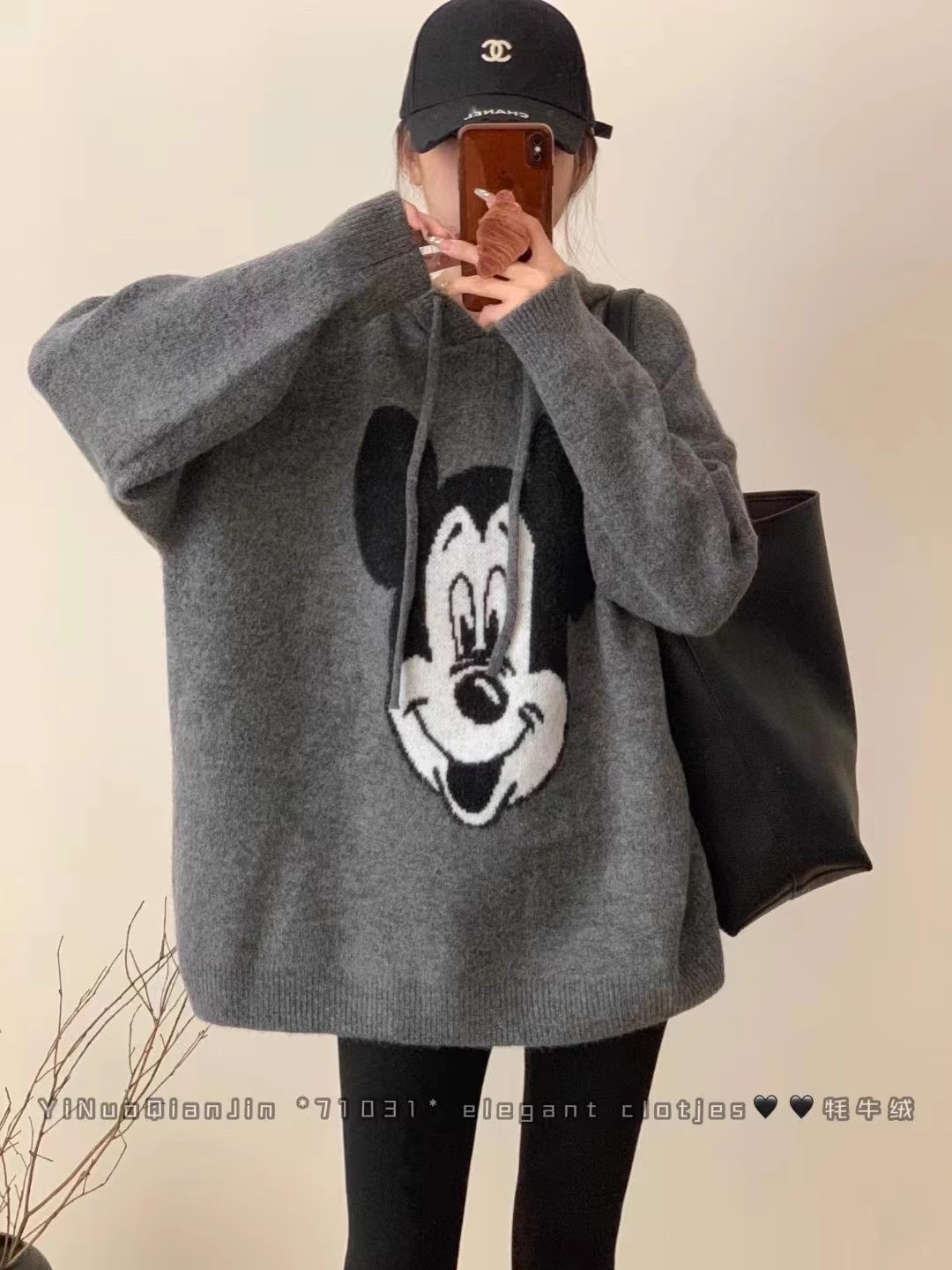 韓版卡通米奇刺繡減齡套頭針織衫女2023秋冬學院風寬鬆加厚毛衣潮