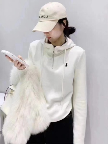 Pony embroidered half-zip hooded cashmere long-sleeved T-shirt base layer 2023 winter internet celebrity top