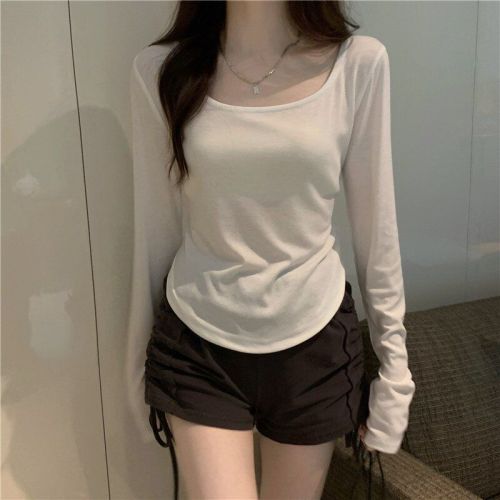 Long-sleeved T-shirt women's new autumn and winter trendy ins irregular slim student casual short top girl's bottoming shirt