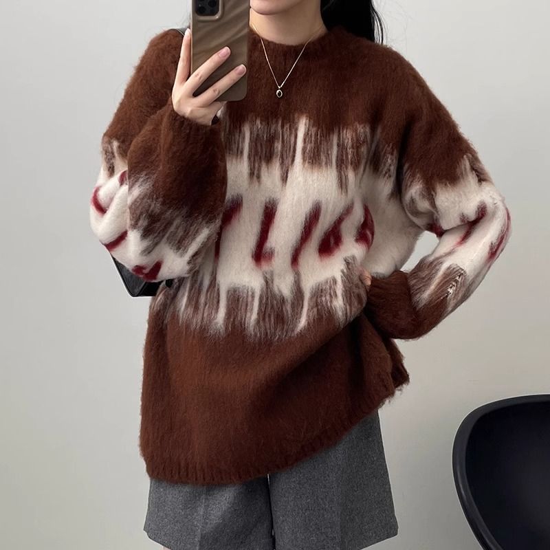 聖誕主題氛圍感毛衣上衣女慵懶風漸變撞色寬鬆軟糯氣質小眾針織衫