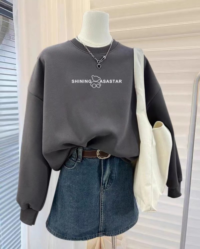 2023 new velvet thickened printed sweatshirt women's round neck simple high-end top