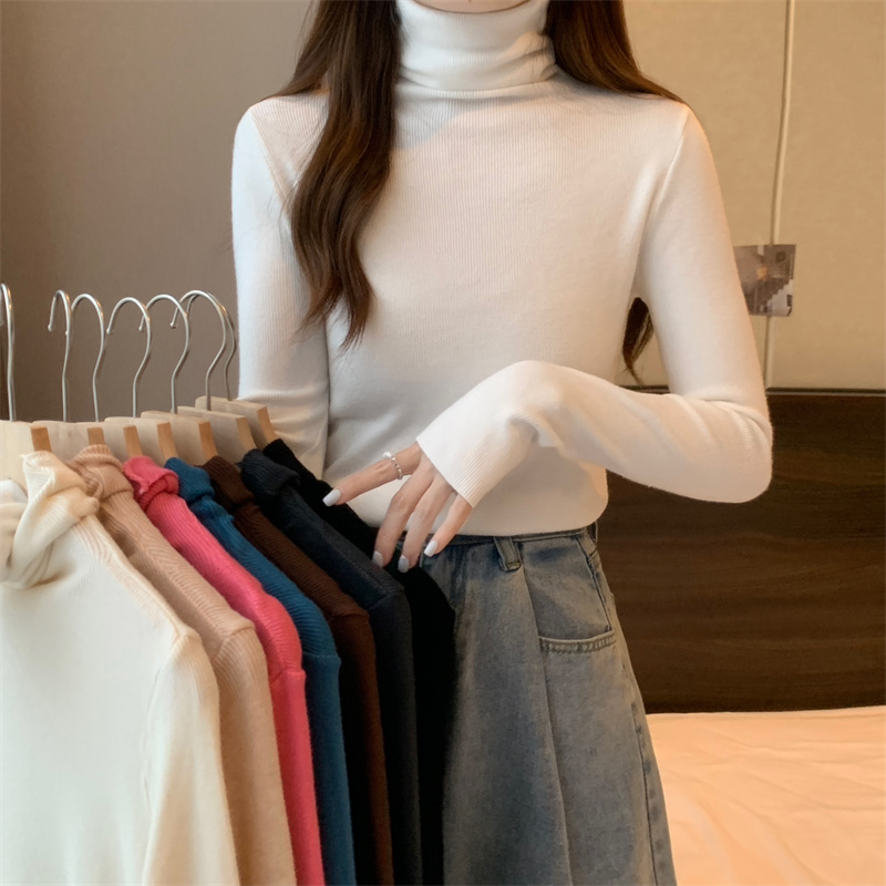 實拍 秋冬新款彈力堆堆領高領顯瘦百搭內搭長袖打底衫女
