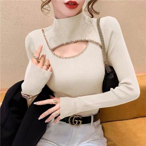 High-end bottoming shirt with a half-high collar 2023 new trendy fashion western style slim-fitting knitted sweater core-spun yarn