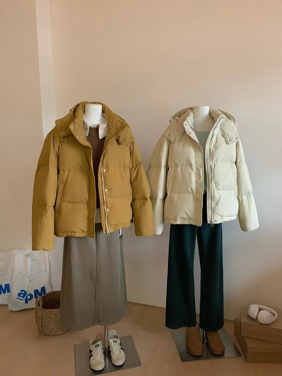 實拍～冬季新款韓版小個子休閒連帽單排扣保暖白鴨絨羽絨服外套