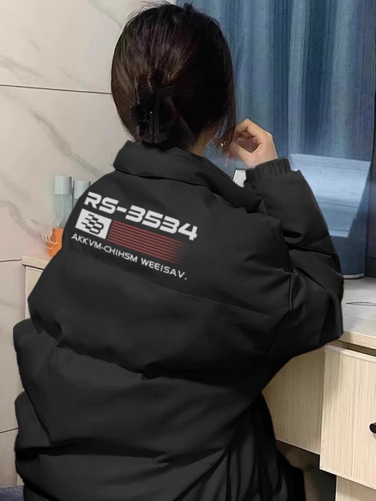 手塞棉棉服冬季新款寬鬆加厚棉衣麵包服印花外套女