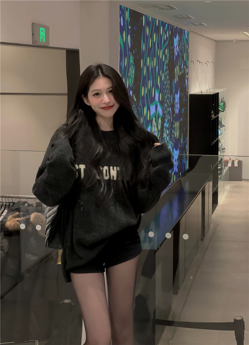 實拍秋冬毛衣男女寬鬆慵懶風加厚字母針織毛衫