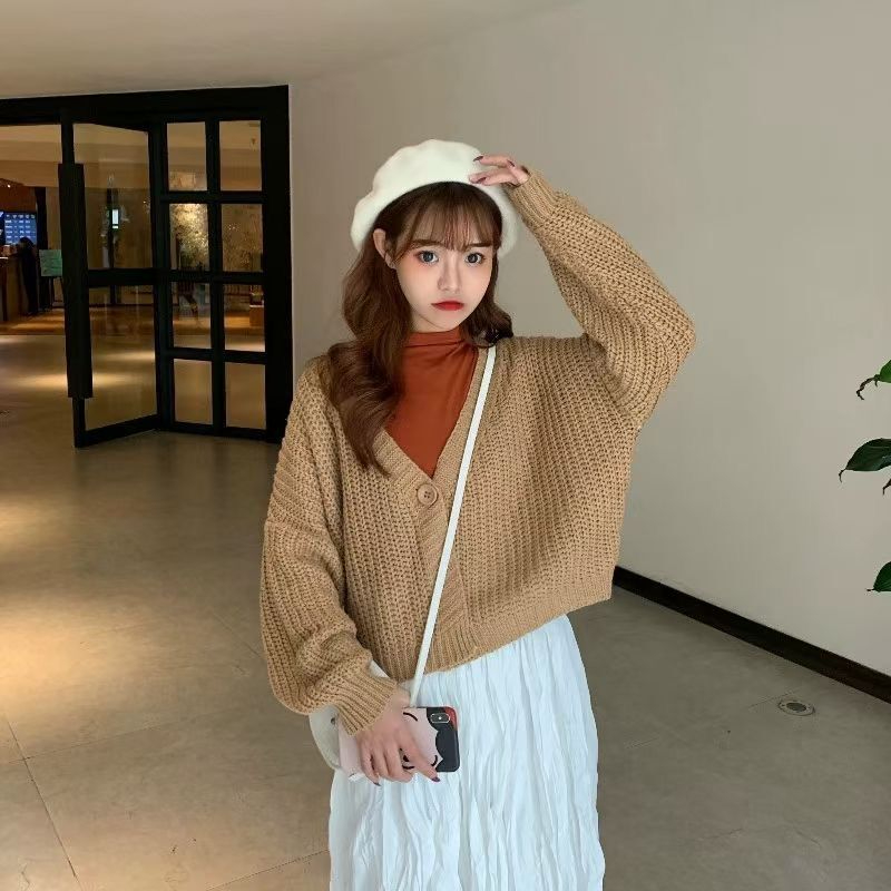 溫柔慵懶風寬鬆外穿針織衫開衫短款毛衣女軟奶慵懶風森系學生上衣
