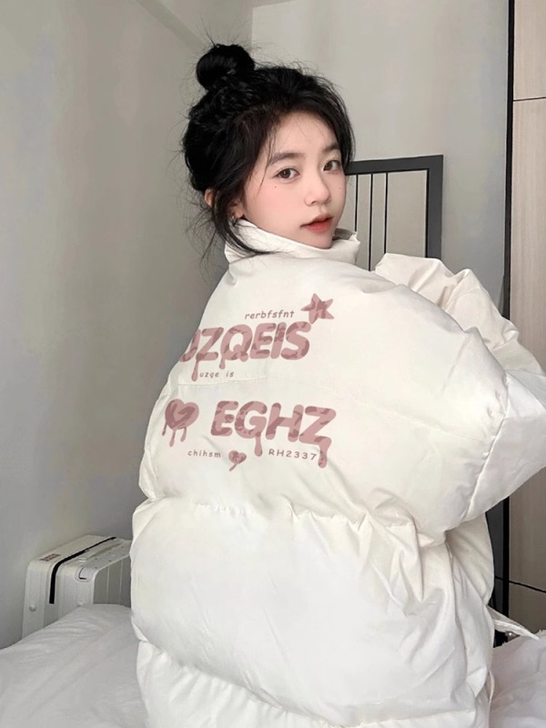 高品質手塞棉加厚冬季新款棉服寬鬆印花棉衣麵包服女