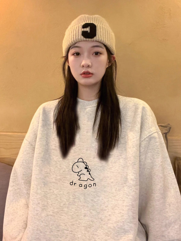 2023新款加絨加厚圓領印花衛衣女