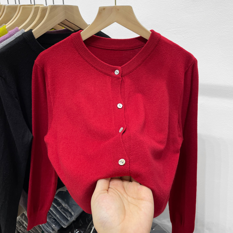 Round neck knitted cardigan sexy suspender women's spring and autumn 2023 new style petite hottie style casual two-piece top