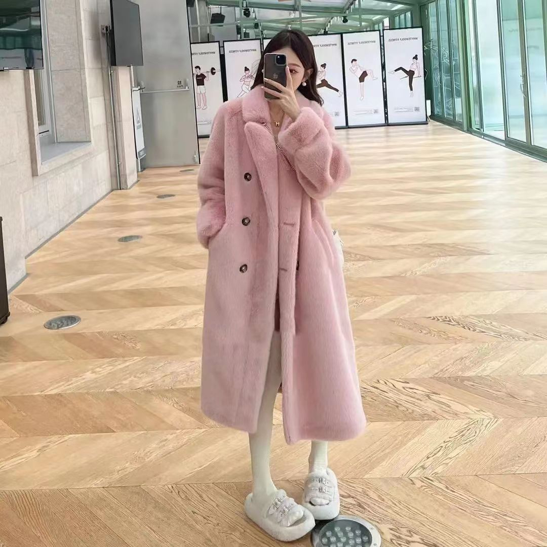 2023 Winter New Winter Gold Mink Fur Coat Loose, Warm and Slim Long Furry Cold-Resistant Coat for Women