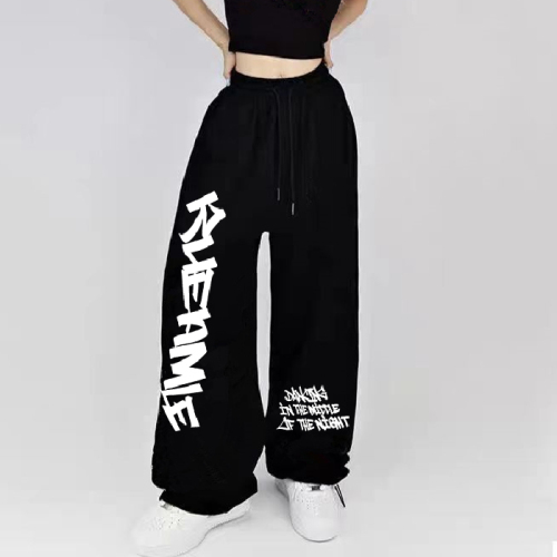 American drawstring street retro hiphop sports jazz dance loose high waist printed casual pants for women