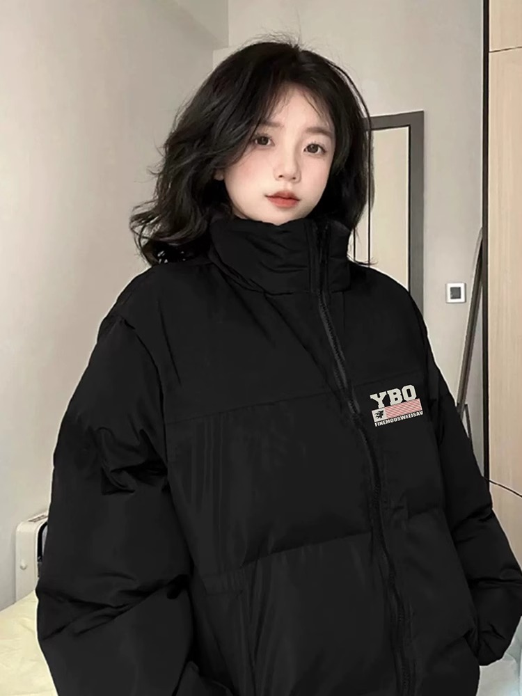 高品質手塞棉加厚冬季新款棉服寬鬆印花棉衣麵包服女