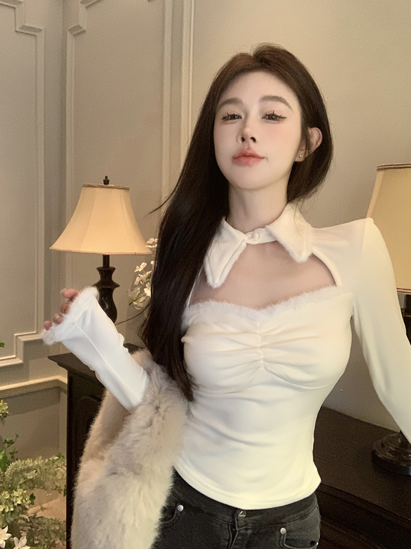 實拍 純欲風甜酷辣設計感緊身顯瘦加絨百搭上衣