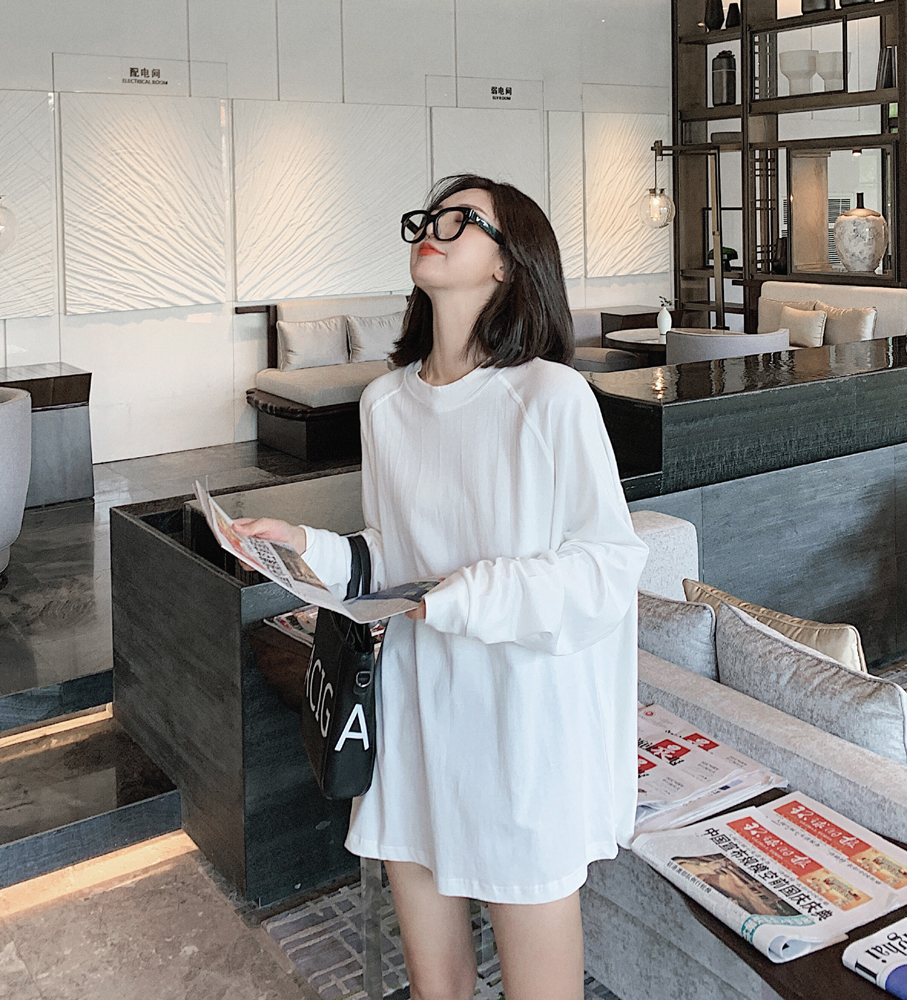 Actual shot of 2024 spring new style round neck raglan basic bf bottoming shirt for women loose ins trendy long-sleeved versatile T-shirt