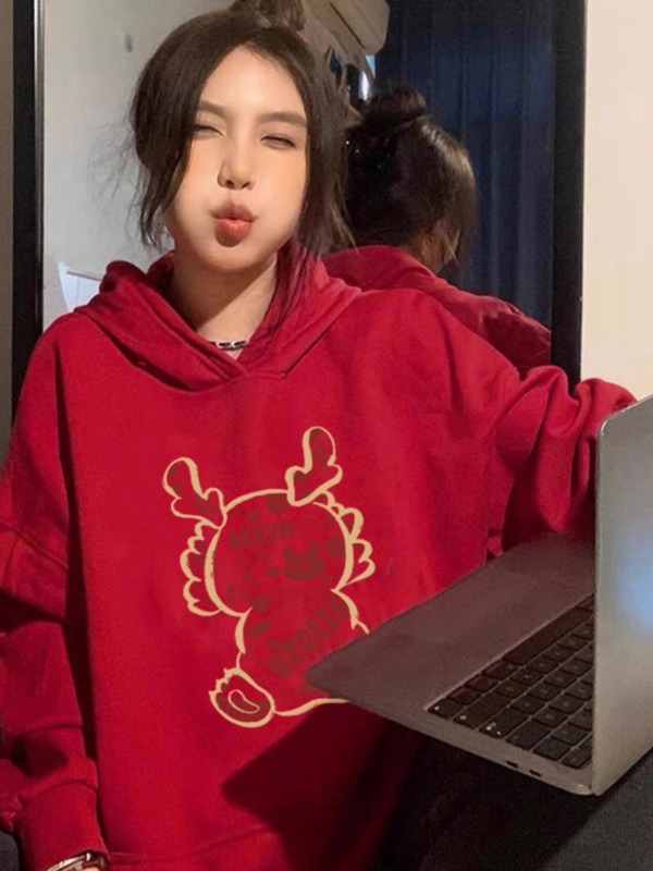 CVC棉麵食毛華棉複合/牛奶絲300克銀狐絨400克前 印花連帽衛衣女